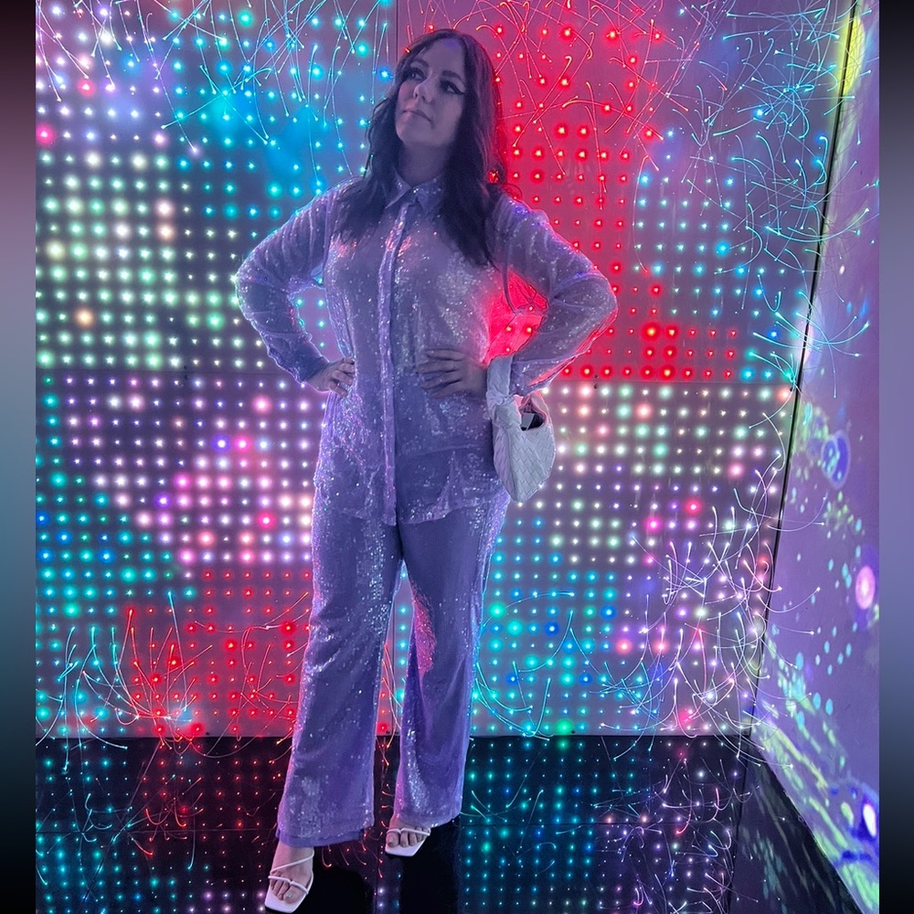 Sheer sequin button down